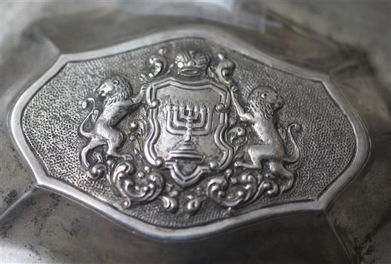 JUDAICA: A mid 19th century Polish 84 zolotnik silver etrog box, 19 oz.